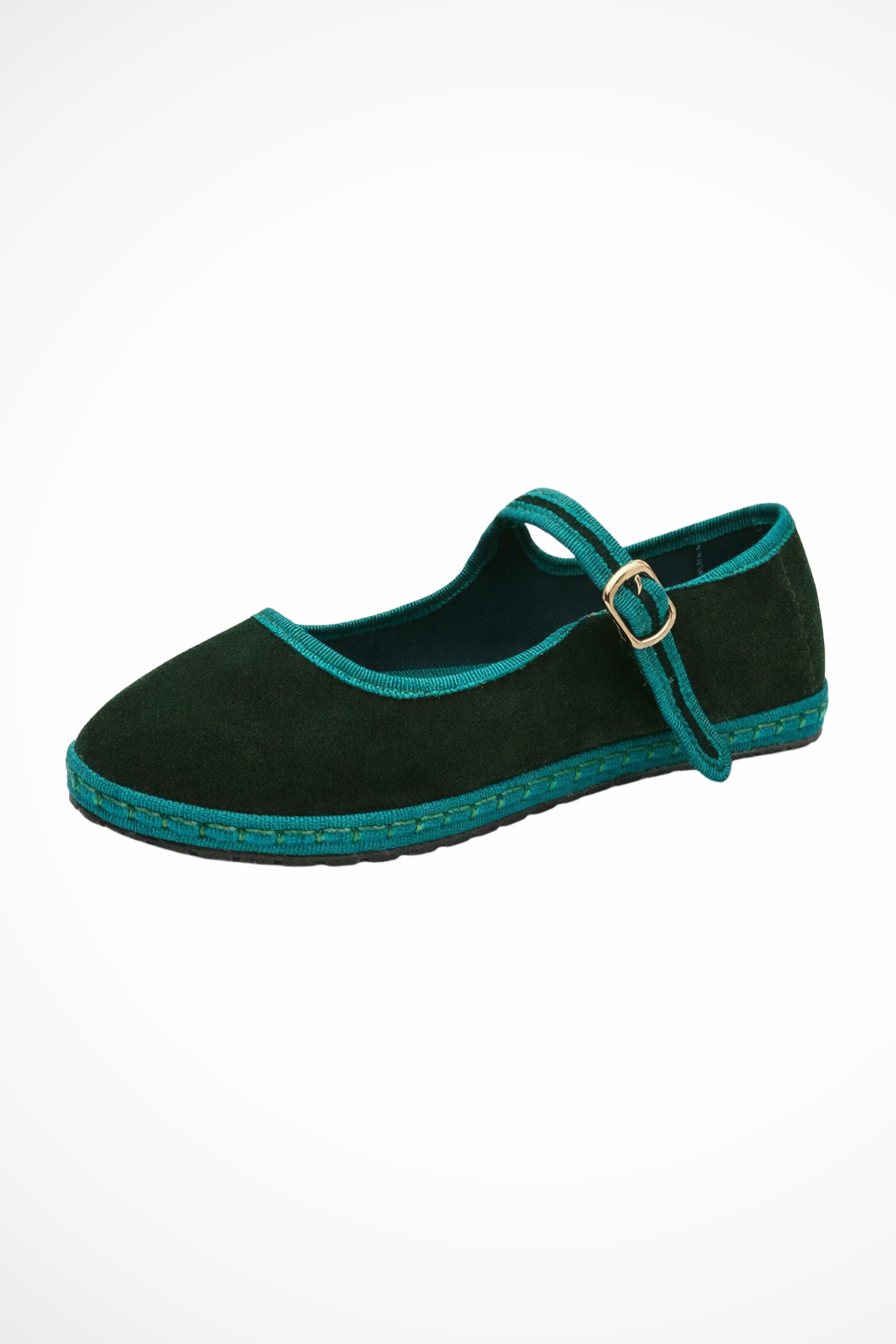 Round toe buckle strap Mary Jane flats in green