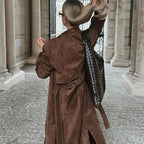 Trench Coat Longline Suede Belted for Autumn