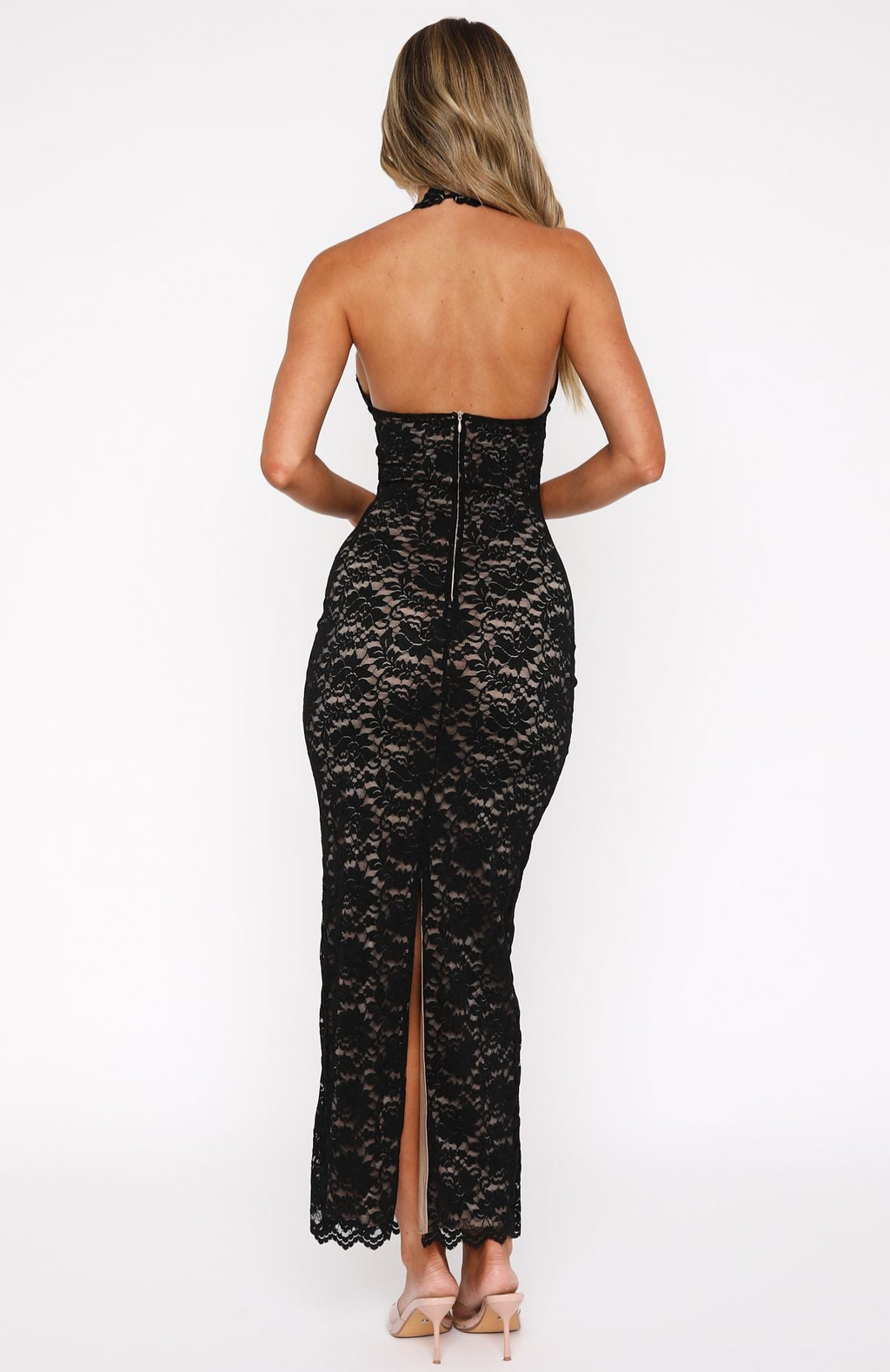 Black lace maxi dress side slit
