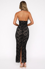 Black lace maxi dress side slit