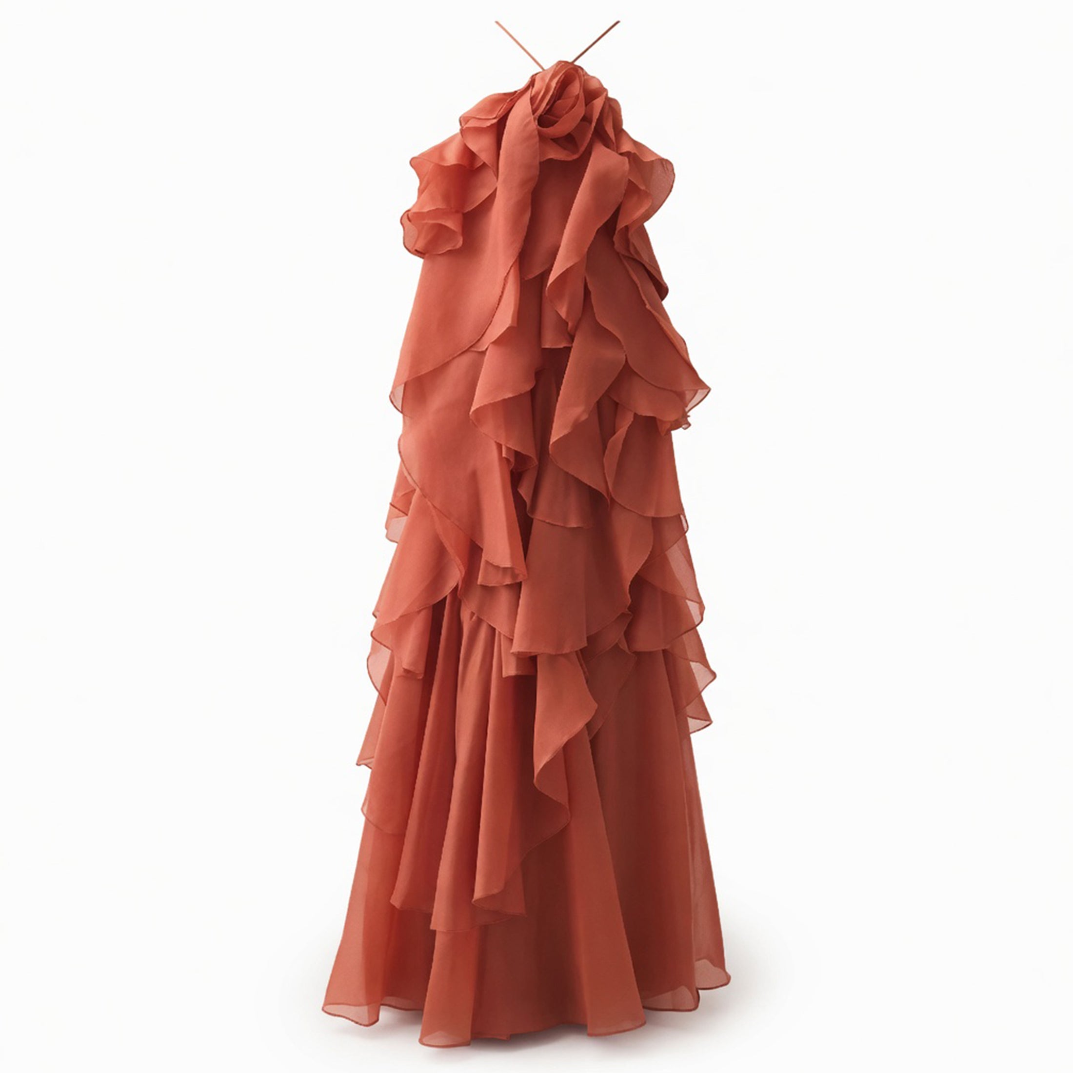 Robe maxi à volants à col halter élégante pour femmes