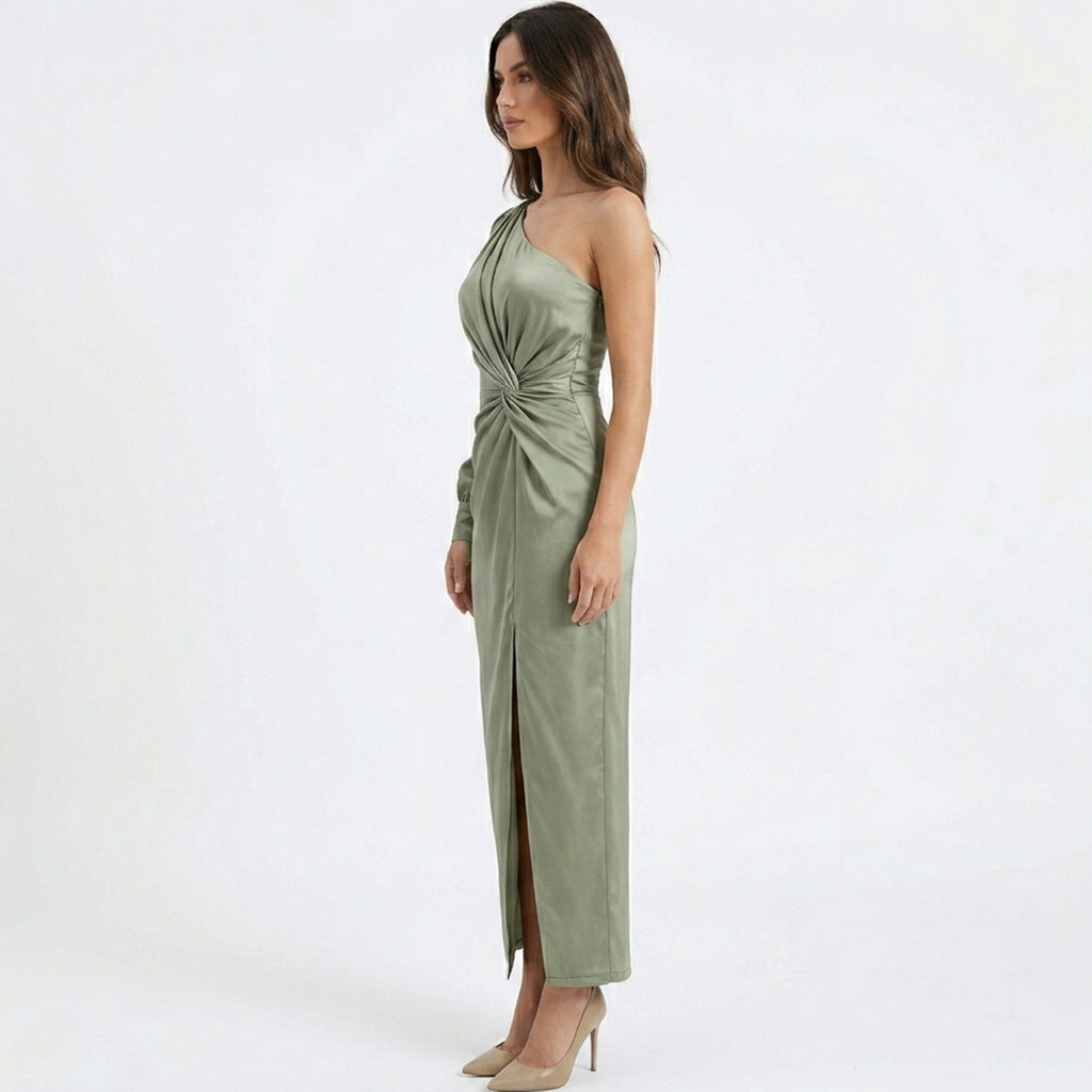 Green One-Shoulder Slit Maxi Dress Women