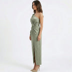 Green One-Shoulder Slit Maxi Dress Women