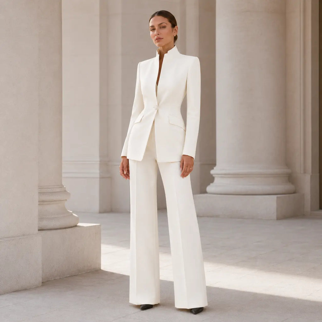 Veste à col montant deux pièces pour femmes avec pantalon large