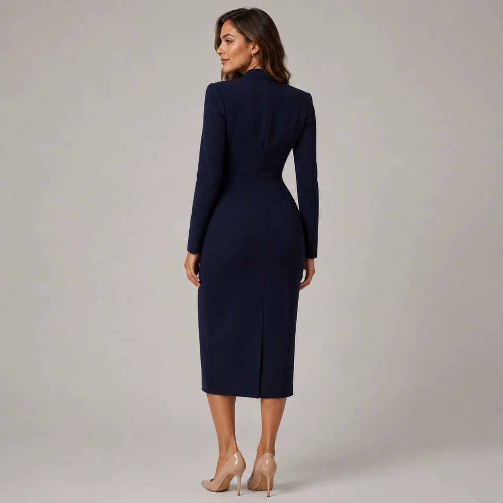Robe midi enveloppante à manches longues et décolleté en V pour femmes