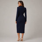 Robe midi enveloppante à manches longues et décolleté en V pour femmes