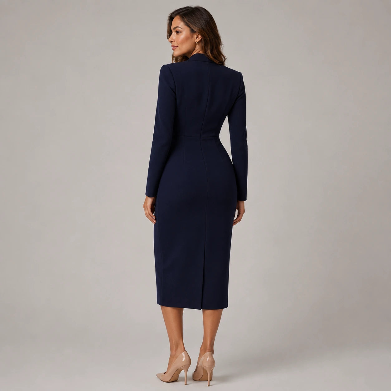 Robe midi enveloppante à manches longues et décolleté en V pour femmes