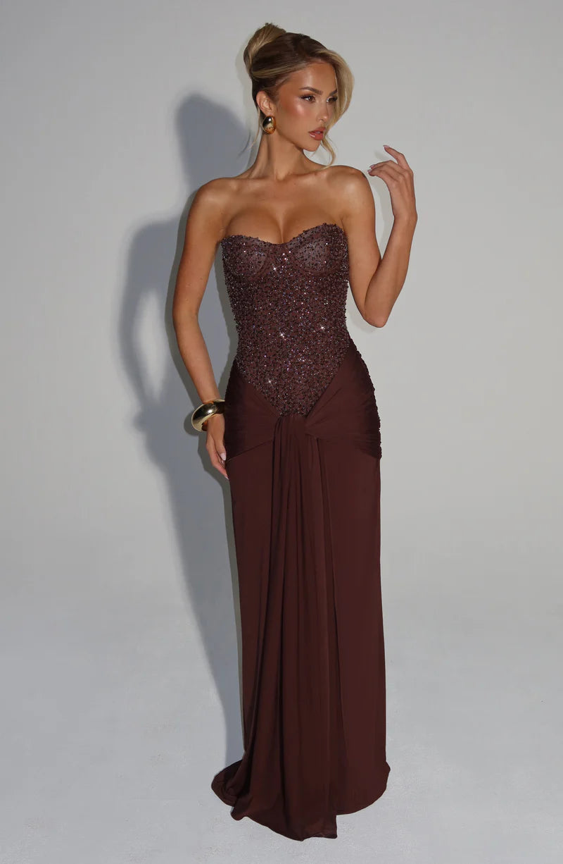 Strapless Corset Embellished Maxi Gown Evening