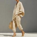 Women's Batwing V-Neck Trouser Set Two-Piece Summer