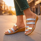 Women's Glitter Wedge Sandals Slip On Summer Multi Strap