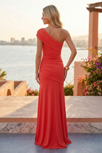 One-shoulder ruched maxi dress ruching detail