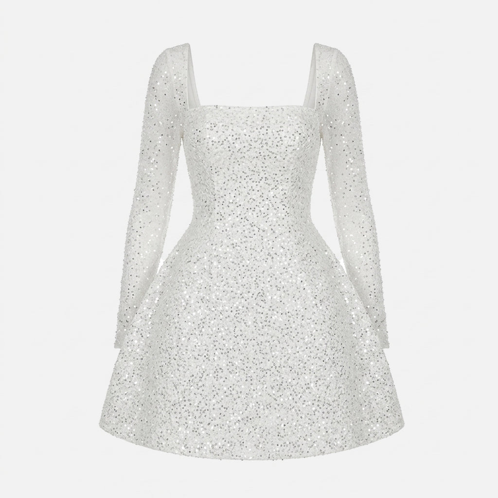 Robe mini scintillante à col carré pour femmes