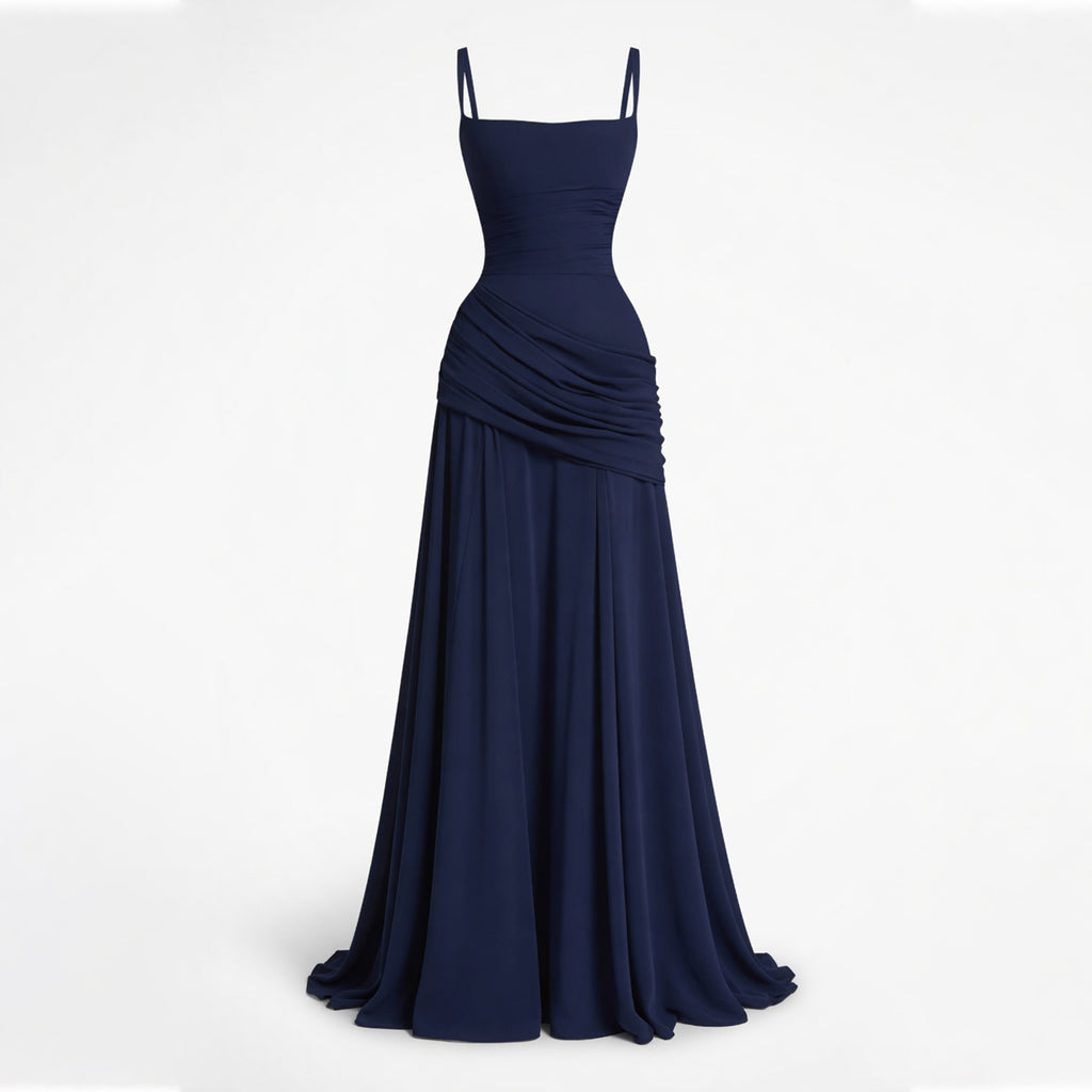 Robe maxi à encolure carrée froncée pour femme - Invité de mariage
