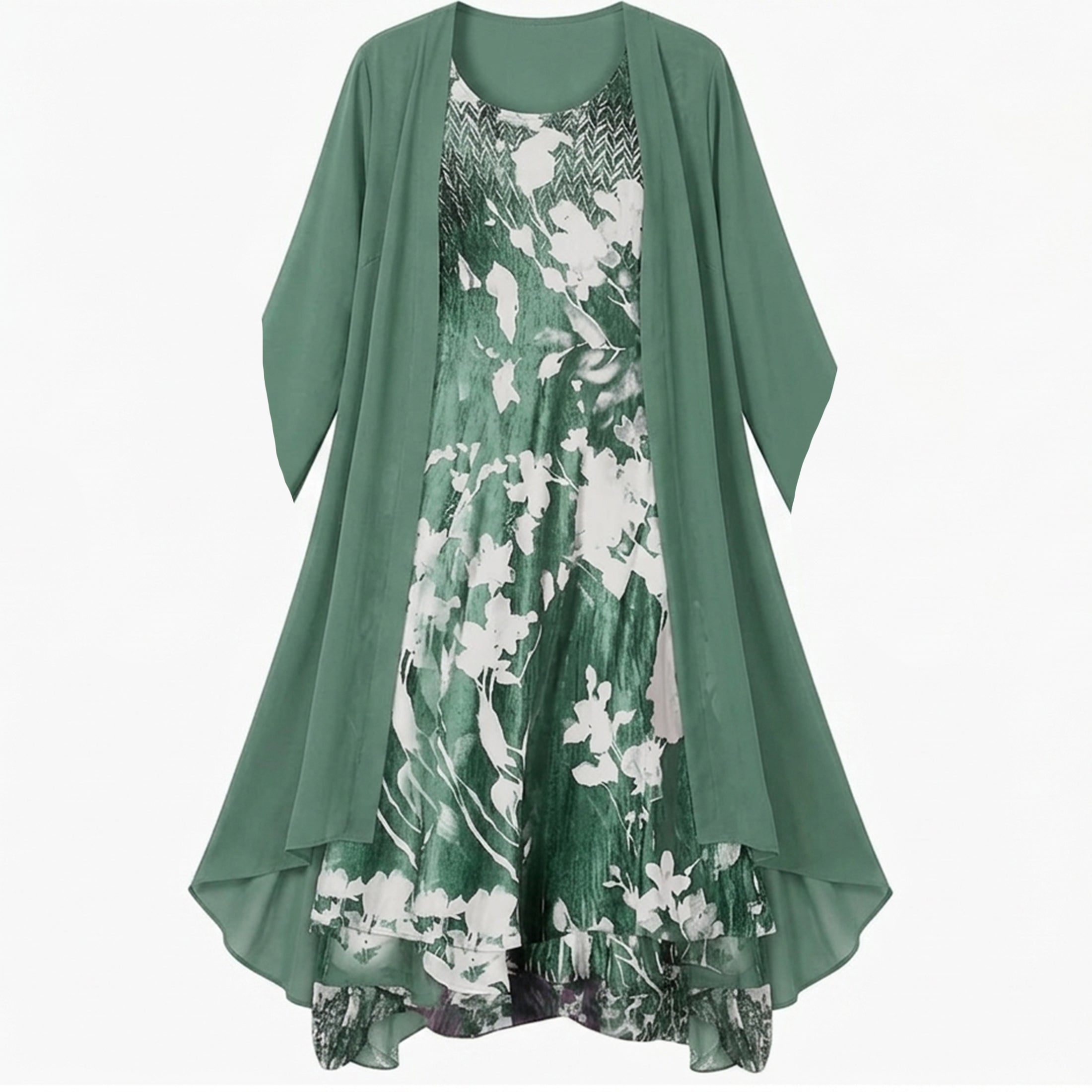 Women's Floral Chiffon Midi Dress Cardigan Set