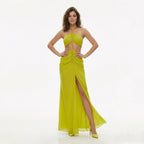 Robe maxi à encolure halter froncée pour femmes été
