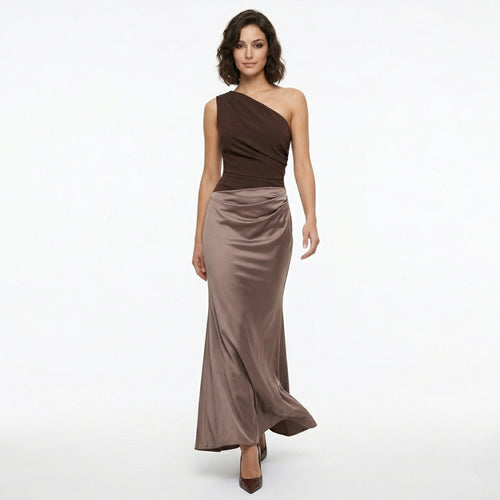 Women's One-Shoulder Ruched Maxi Dress