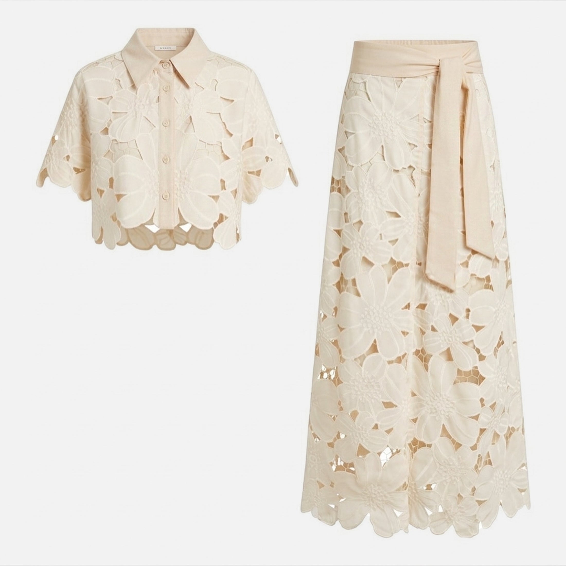 Ensemble de top court en dentelle découpée et pantalon large pour femmes
