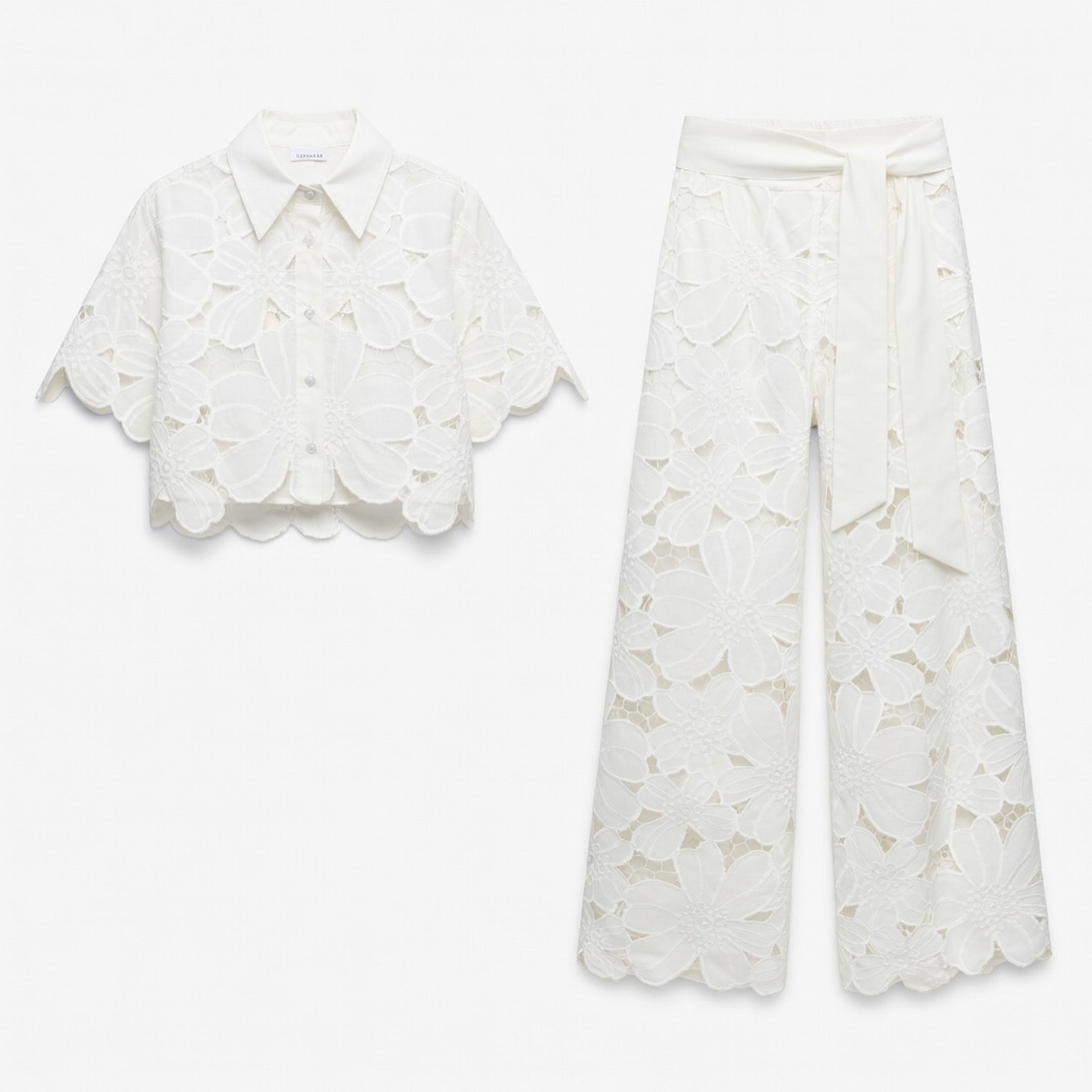 Ensemble de top court en dentelle découpée et pantalon large pour femmes