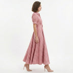 Robe Maxi Ceinturée Rose Invité de Mariage Femme