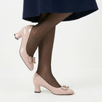 Chaussures à talons carrés en cuir élégantes pour femmes à bout pointu