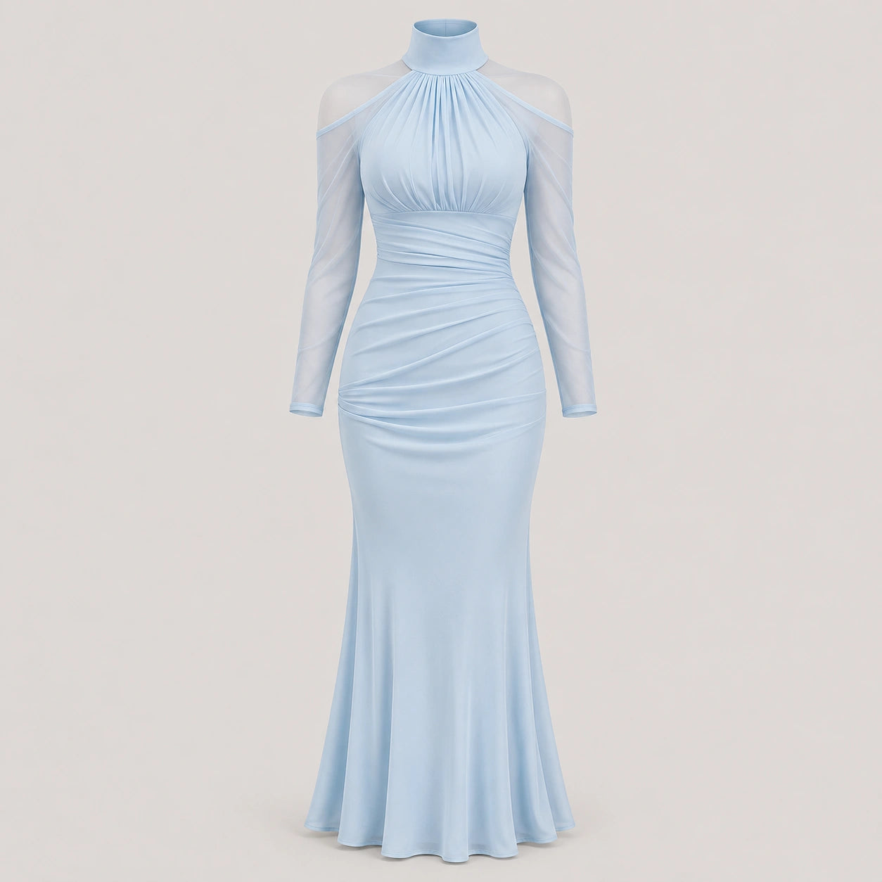Robe de soirée à col montant froncé pour femmes, épaules dénudées