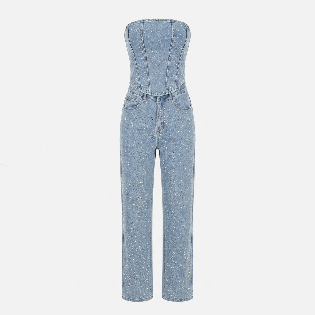 Women's Strapless Crystal Trouser Set Cocktail