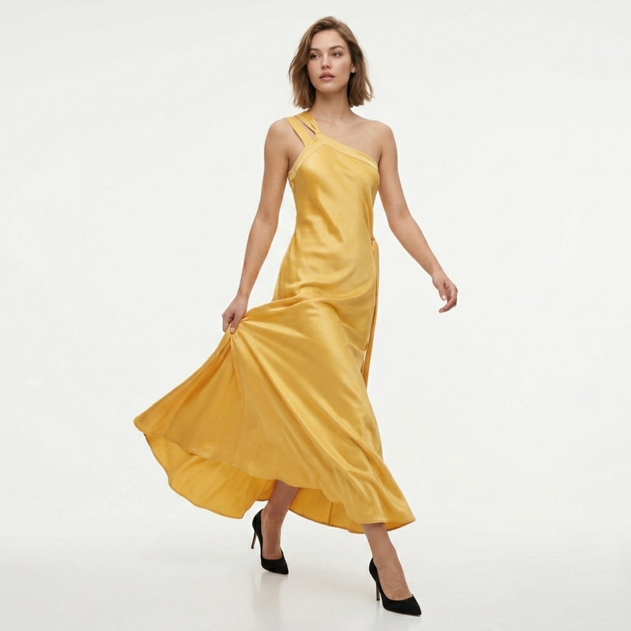 Robe maxi en satin à une épaule pour femme - Invité de mariage