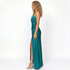 Robe Maxi Satin Épaule Dénudée Fente Invité de Mariage Femme
