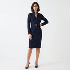 Robe midi fourreau à col montant ceinturée élégante pour femmes