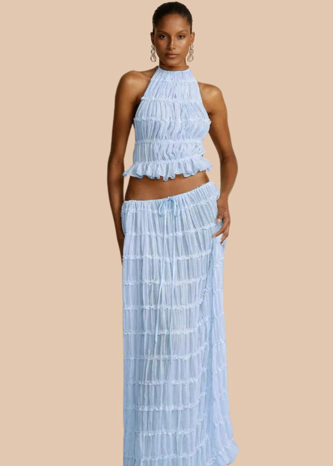 Backless two-piece skirt set in Blue