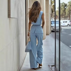 Sleeveless Blazer Vest and Wide-Leg Pants Set