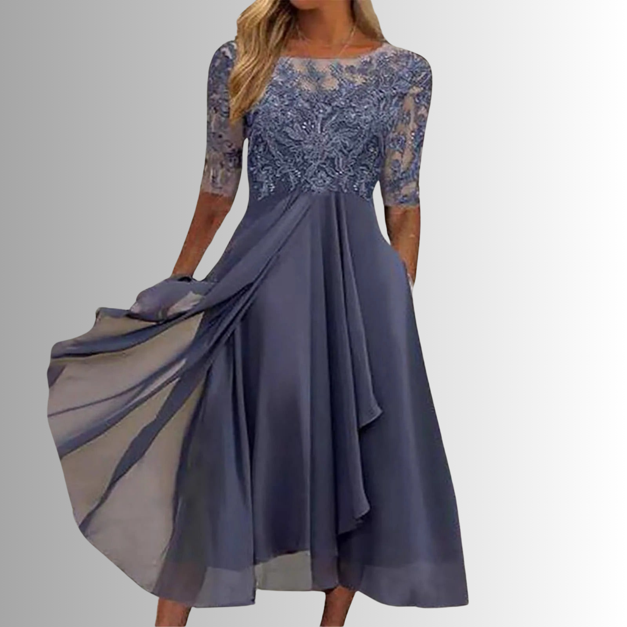 Lace bodice long sleeve maxi dress in purple