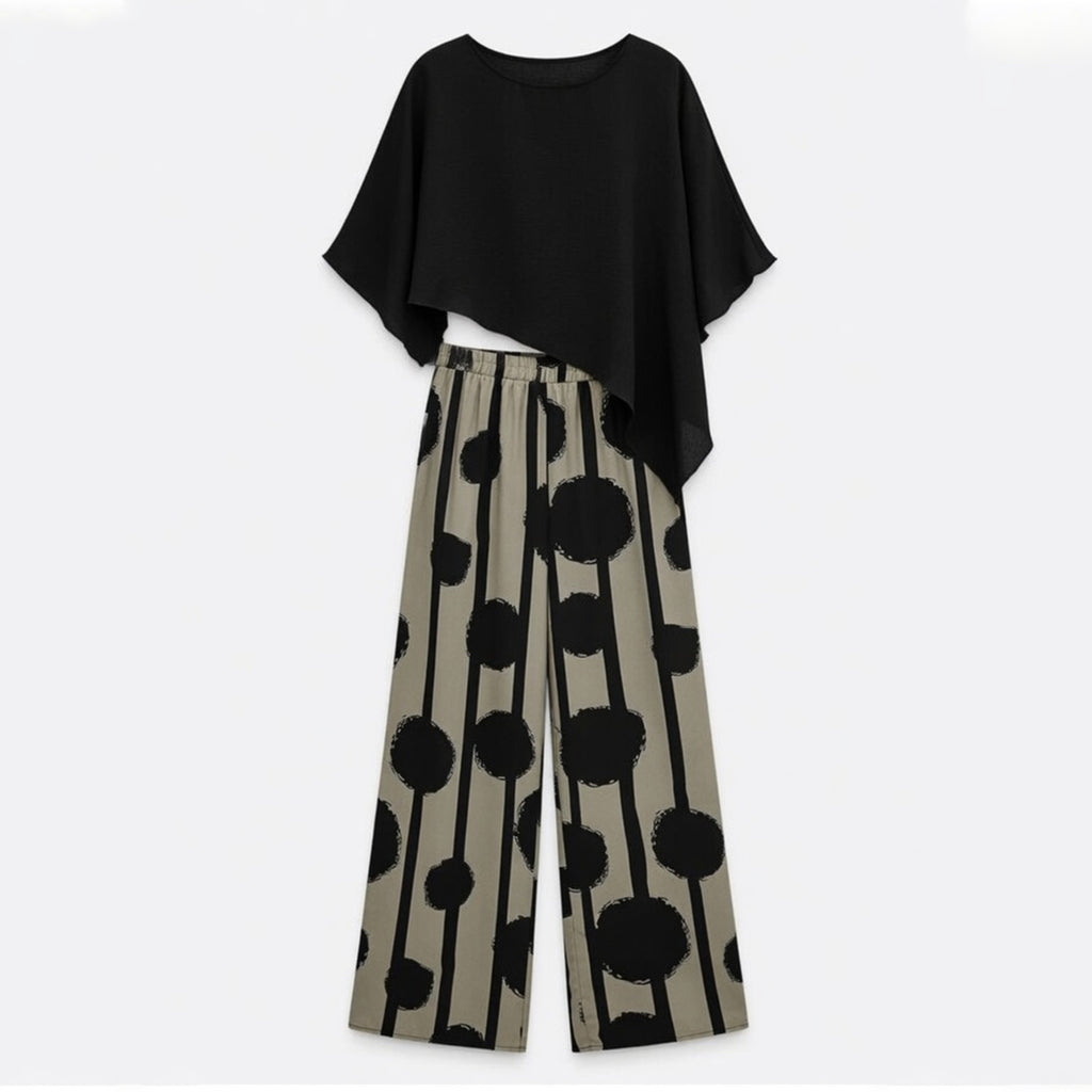 Black Printed Two Piece Trousers Set Women Summer