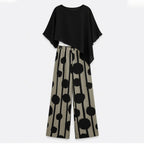 Black Printed Two Piece Trousers Set Women Summer