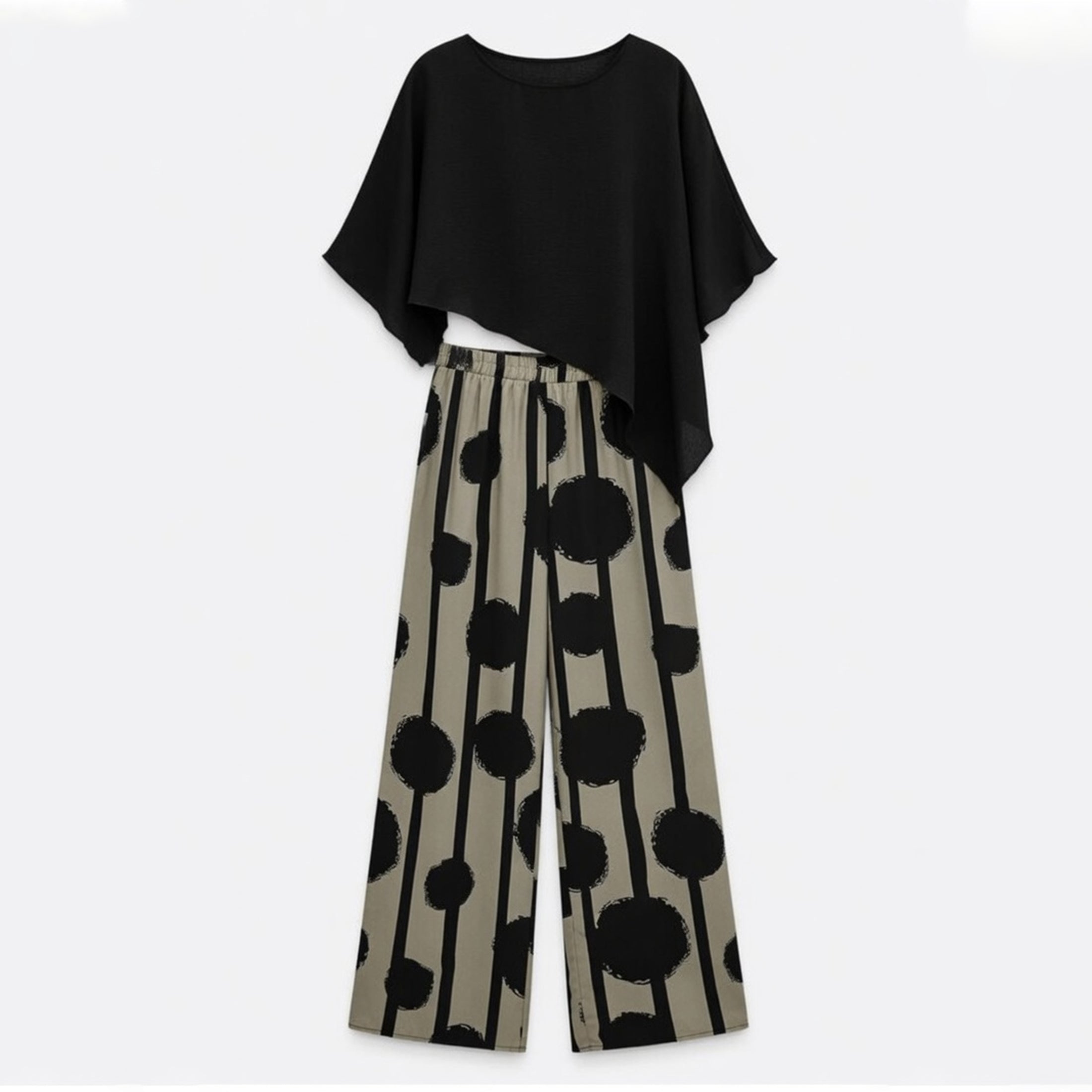 Black Printed Two Piece Trousers Set Women Summer