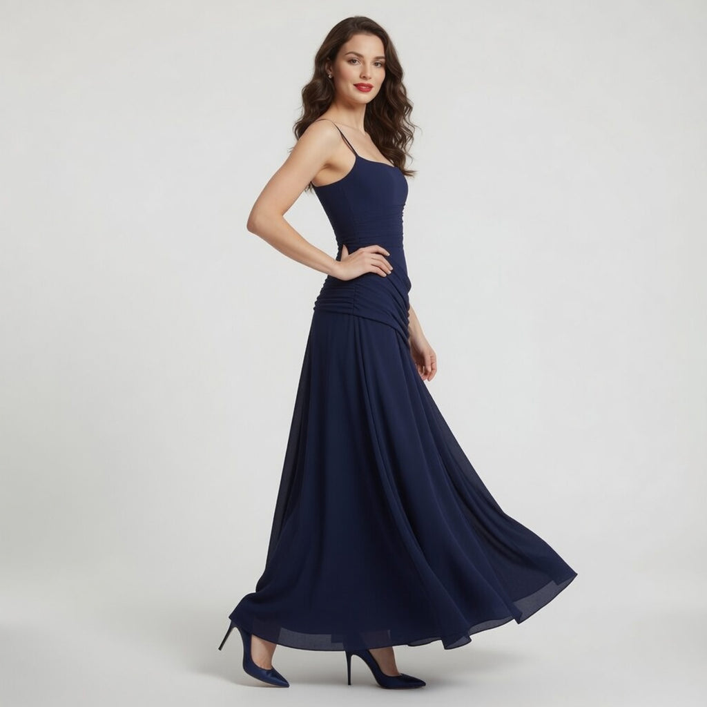 Robe maxi à encolure carrée froncée pour femme - Invité de mariage