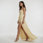 Yellow Ruched Maxi Dress Women's Wedding Guest