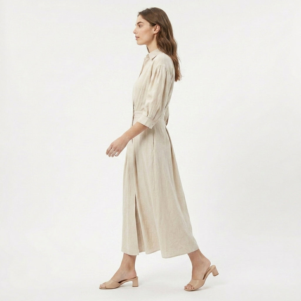 Women's Belted Button Front Maxi Dress Summer