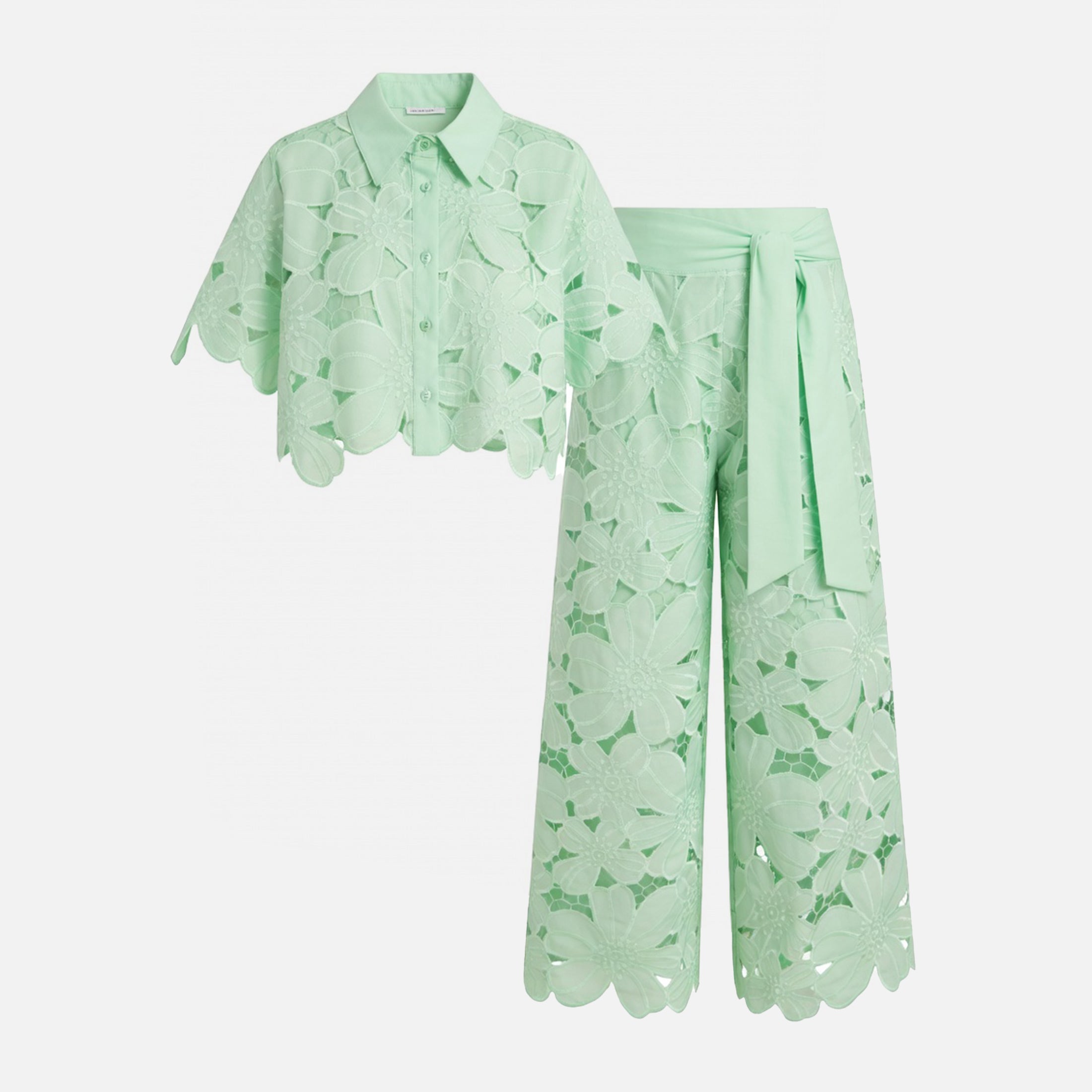 Ensemble de top court en dentelle découpée et pantalon large pour femmes