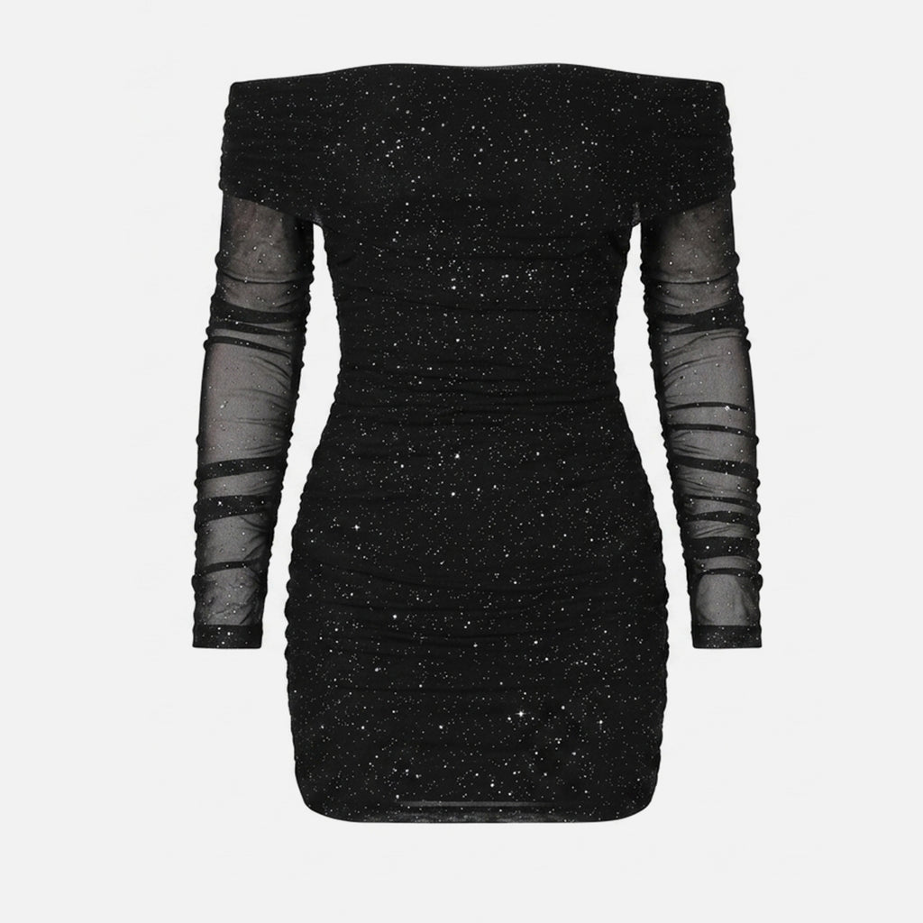 Veloire | Women's Mini Mesh Off Shoulder Sparkle Dress