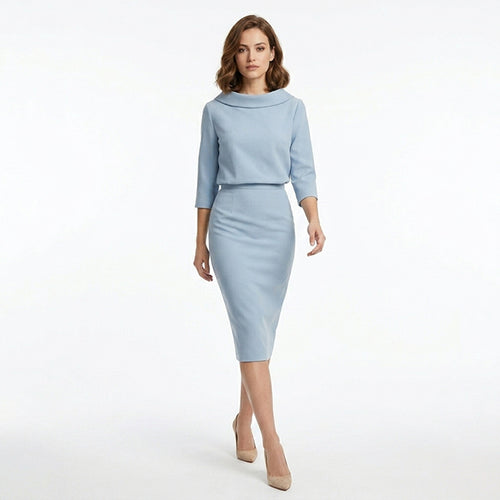 Ensemble de haut à encolure bateau et de jupe midi pour femmes