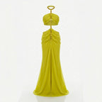 Robe maxi à encolure halter froncée pour femmes été