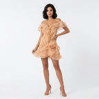 Robe mini cocktail à volants décolletée pour femmes