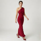 Robe maxi à épaule unique froncée pour femme - Invité de mariage