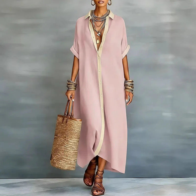 Sundress Collared Maxi Dress Short Sleeve Women's Summer