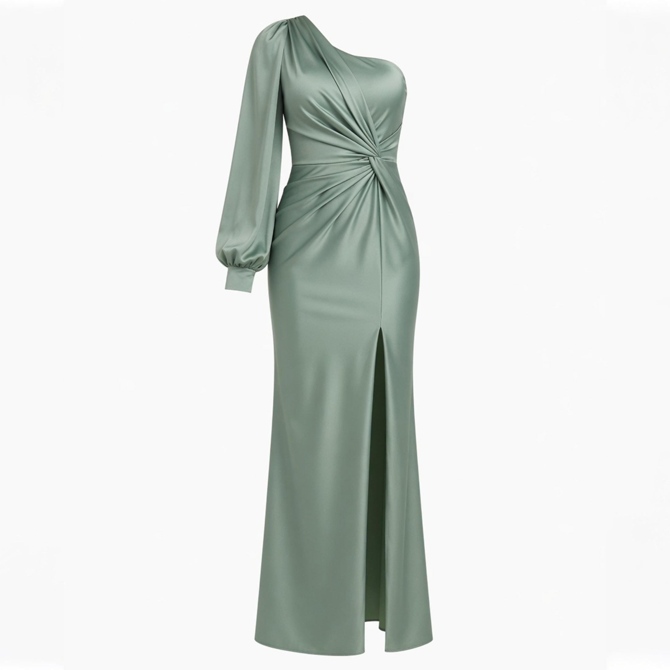 Robe Maxi Satin Épaule Dénudée Fente Invité de Mariage Femme