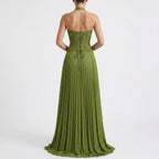 Robe maxi plissée à col halter en dentelle élégante pour femmes