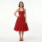 Elegant Halter Neck Backless Midi Dress Women's