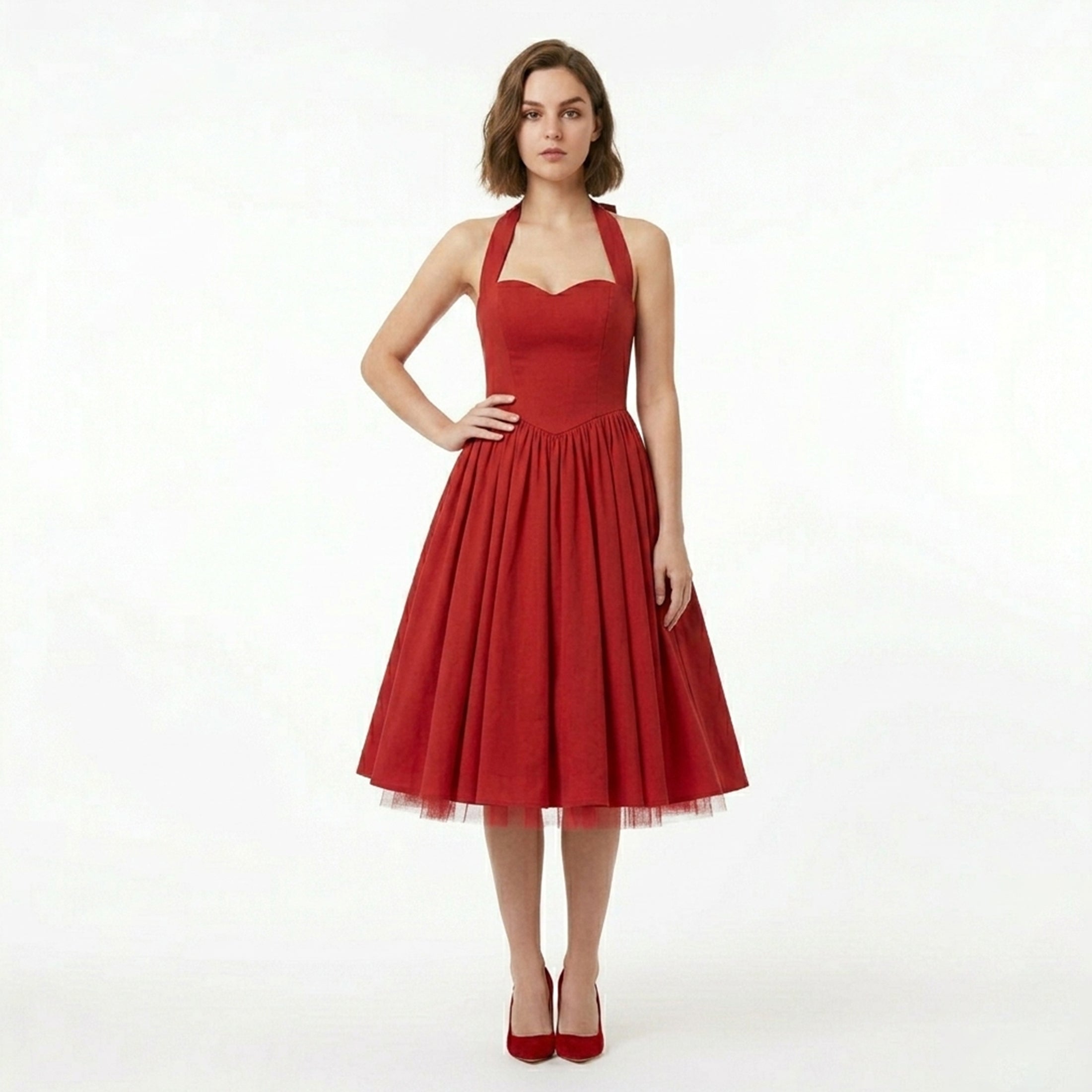 Elegant Halter Neck Backless Midi Dress Women's