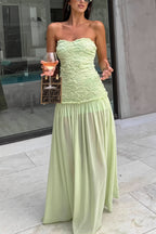 Floral strapless chiffon maxi dress back train view